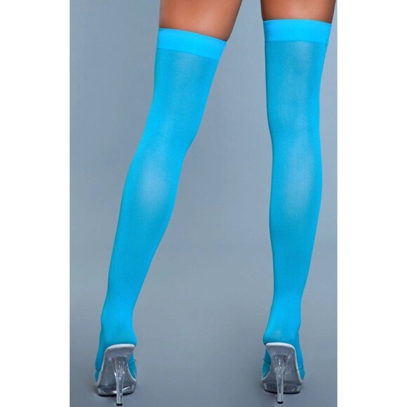 Be Wicked Colorful Opaque Nylon Thigh Highs Stockings, Turquoise, One Size - Picture 3 of 5